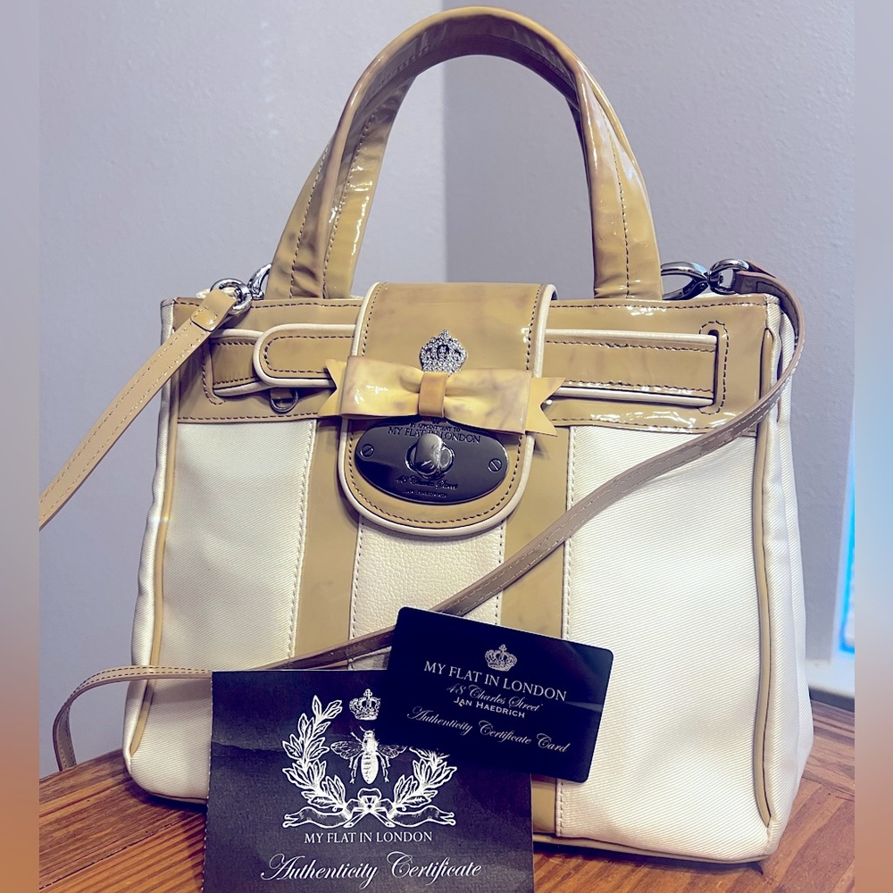 👑 MY FLAT IN LONDON Cream and Tan Ashby Authenticity Certificate, NEW! 💜